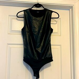 Express size small black faux leather bodysuit